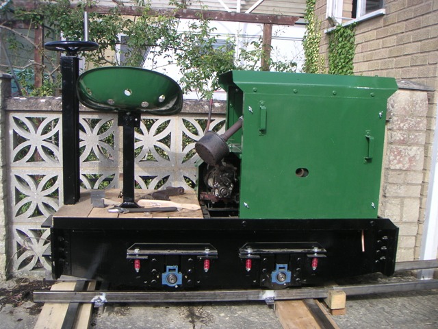 Loco stabled on the patio with side panels fitted